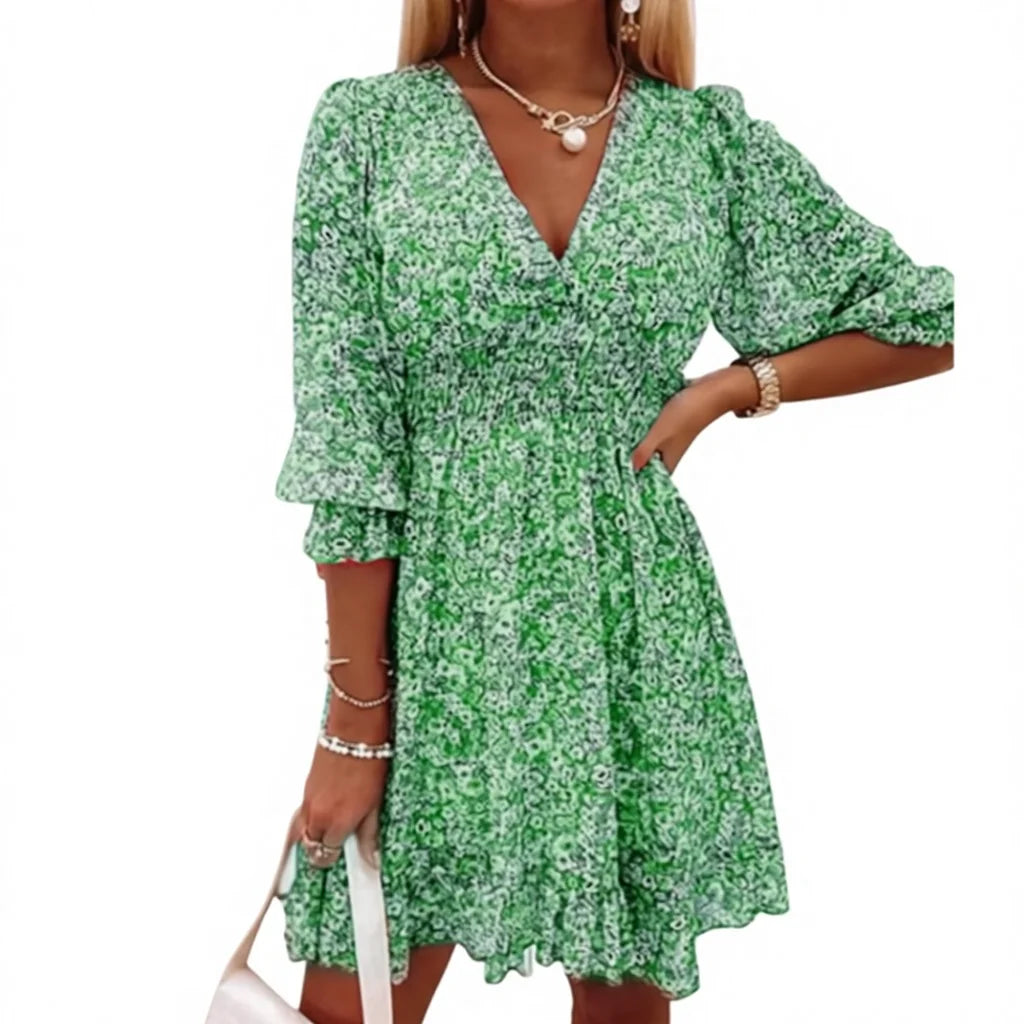 Casual Floral Print Women Dress Summer Half Sleeve Short Dress Sundress Fashion Party Dresses