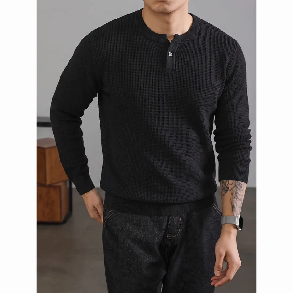 American Henry Collar Sweater Men's Style Autumn  Color Lazy Fashion Loose Sports Top Knitted Wear Inner Commute