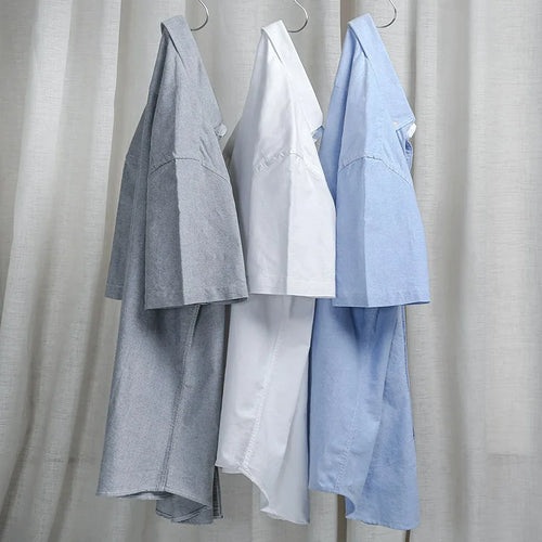 100% Cotton Men's Oxford Shirt Summer Short Sleeve Stylish Loose Stripe Solid Color Fit Dress Formal White Shirt Plus Size 5XL ﻿