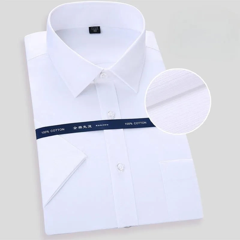 New Men's Fashion Pure Cotton Business Dress Shirts For Man Short Sleeved Shirt White Classic Social Casual Slim Fit Shirt 8XL