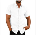 Men Pocket Blouse Tops Summer Male Turn Down Collar Button Short Sleeve Slim Solid Color Blouse Shirts YYCFS-19505