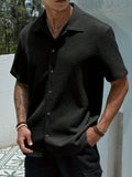 New Men's Summer Short Sleeve Shirts Solid Color Summer Fashionable Turn-down Collar Comfortable Breathable Male Tops Shirts