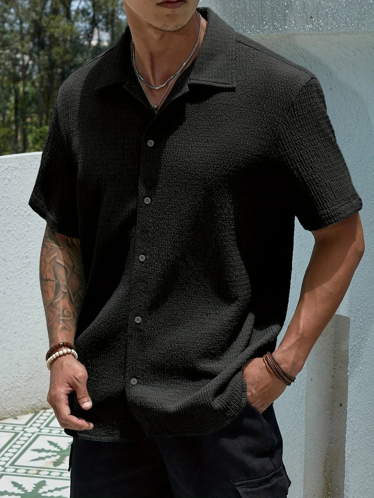 New Men's Summer Short Sleeve Shirts Solid Color Summer Fashionable Turn-down Collar Comfortable Breathable Male Tops Shirts