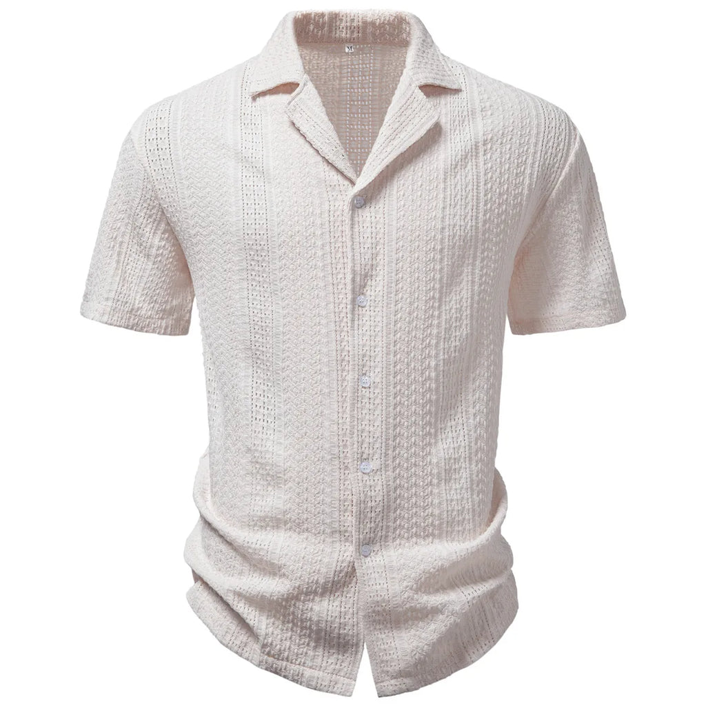 Men's Summer Casual Shirt European American Style Lapel Retro Jacquard Short Sleeve Fashionable Men's Clothing