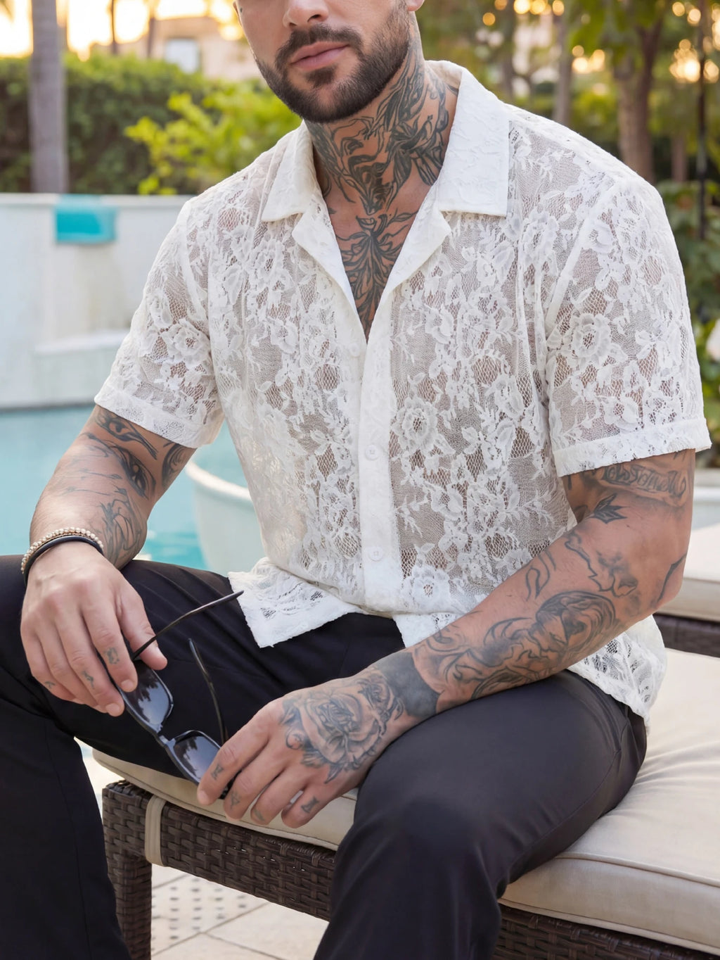 New Men's Shirts Fashion Stripes Print Short-sleeved Tees Summer Tops Men Turn-down Collar Button Casual T-shirt Clothing