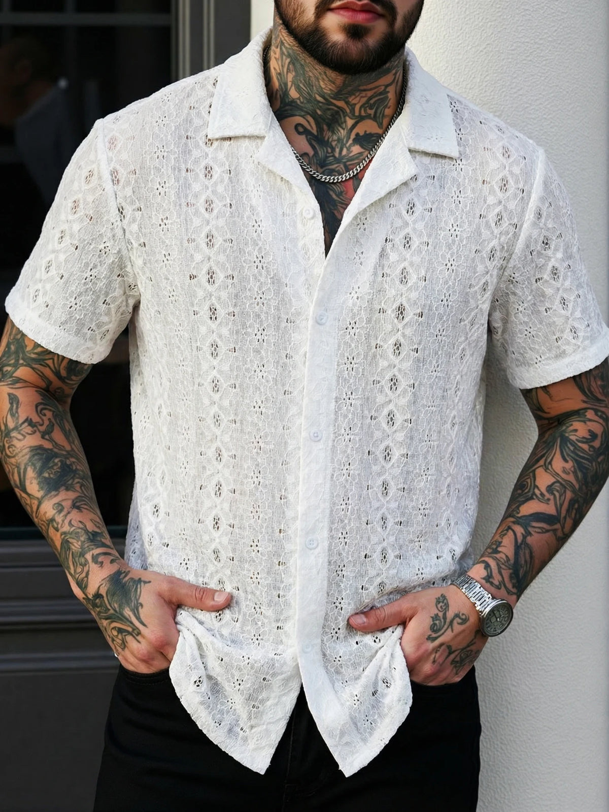 Men's Casual Shirt Summer Short Sleeve Male Clothing Hip Hop Streetwear Plus Tops Black White Tee Fashion Baggy Shirt For Men
