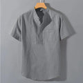 Men's Summer Solid Colour Short Sleeve Shirt Pocket Design Daily Casual Comfortable Breathable Cotton Linen Shirt Top