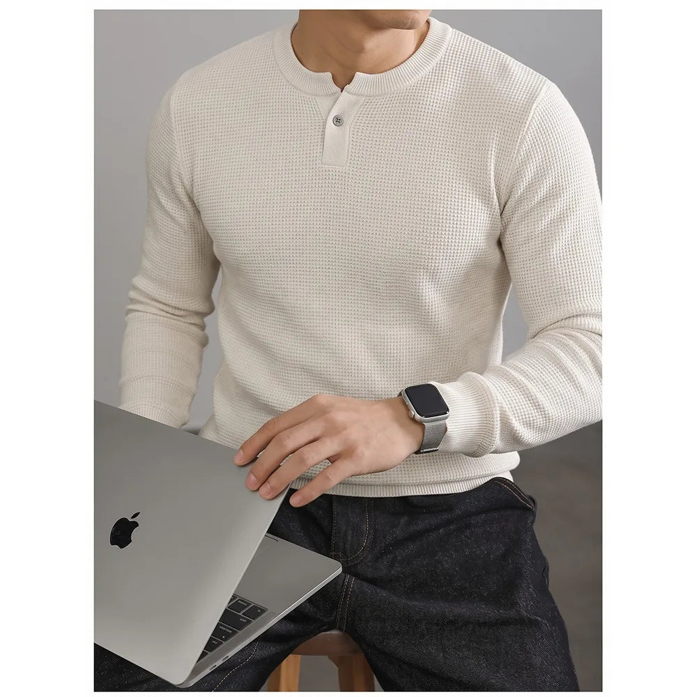 American Henry Collar Sweater Men's Style Autumn  Color Lazy Fashion Loose Sports Top Knitted Wear Inner Commute