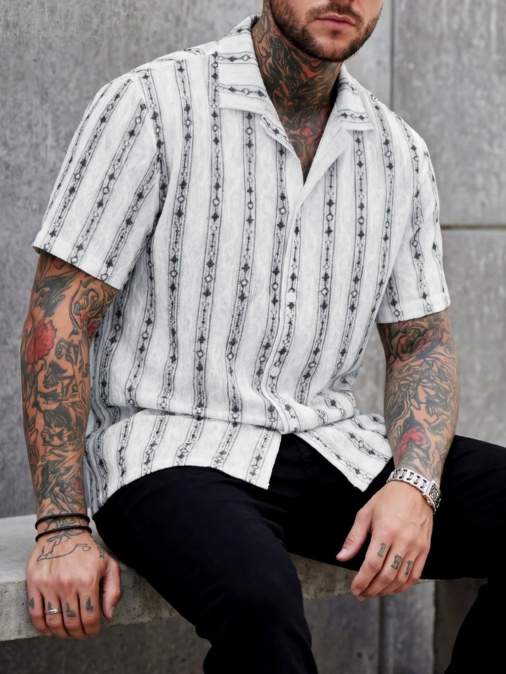 Men's Casual Shirt Summer Short Sleeve Male Clothing Hip Hop Streetwear Plus Tops Black White Tee Fashion Baggy Shirt For Men