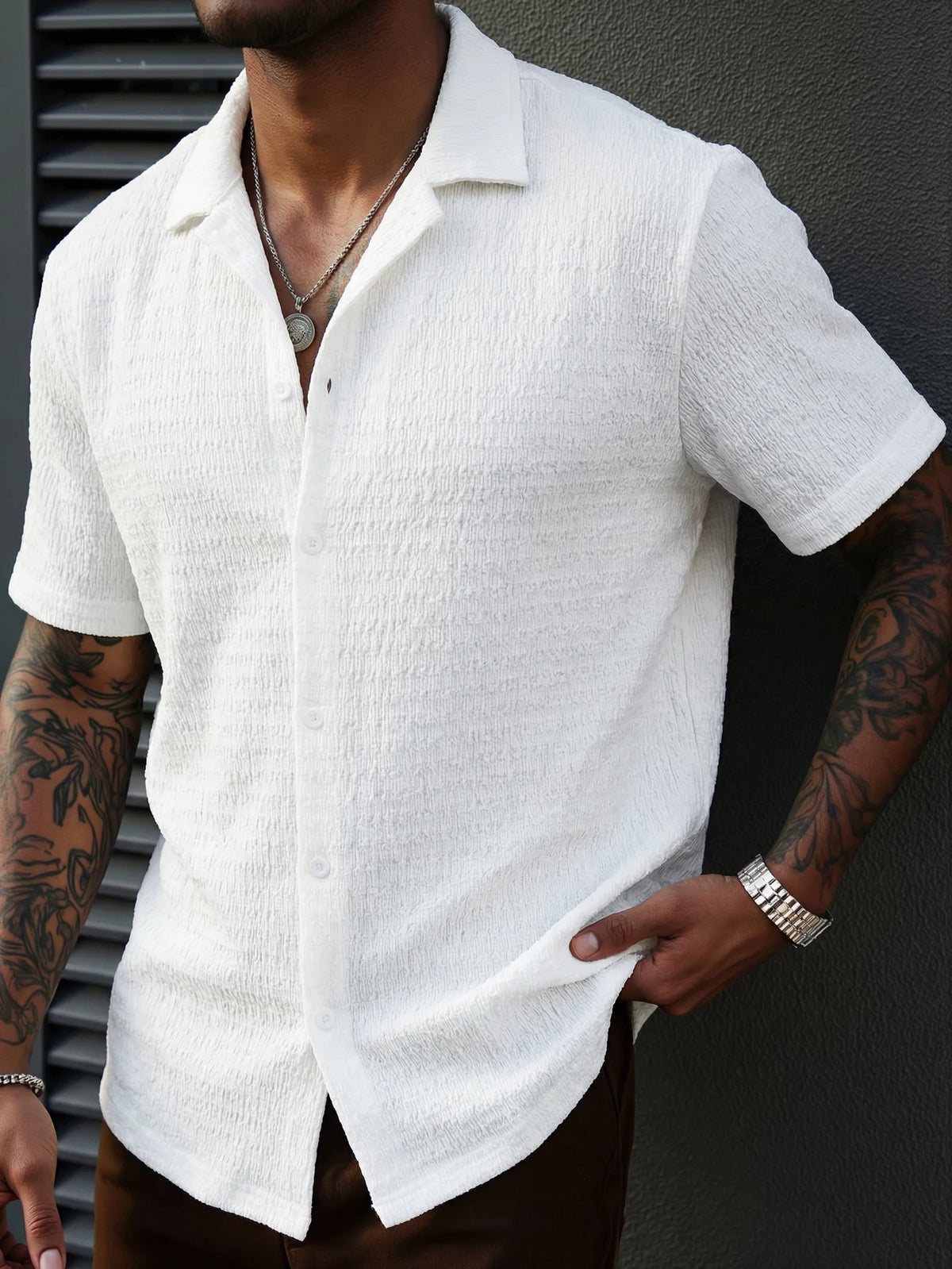 New Men's Shirts Fashion Stripes Print Short-sleeved Tees Summer Tops Men Turn-down Collar Button Casual T-shirt Clothing