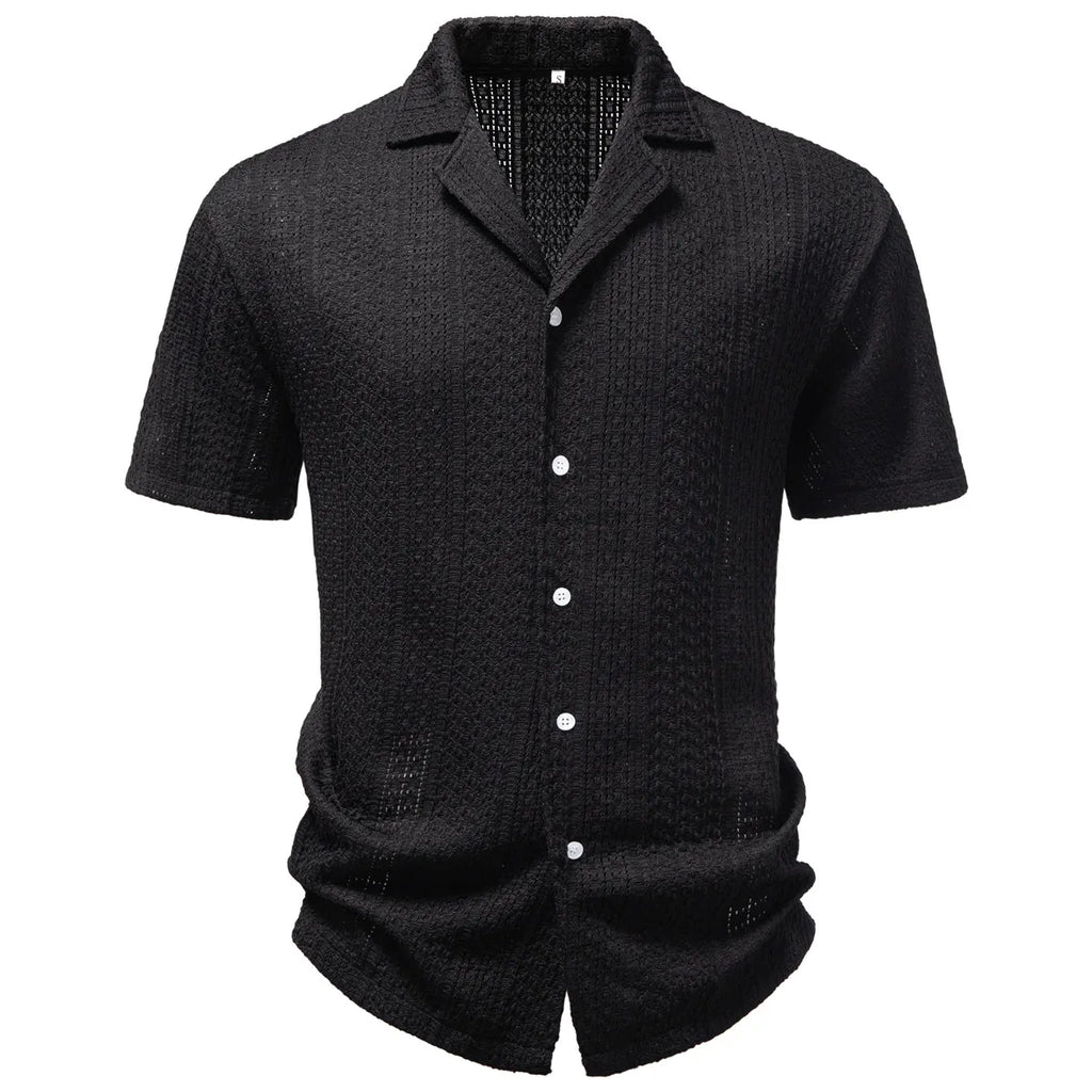 Men's Summer Casual Shirt European American Style Lapel Retro Jacquard Short Sleeve Fashionable Men's Clothing